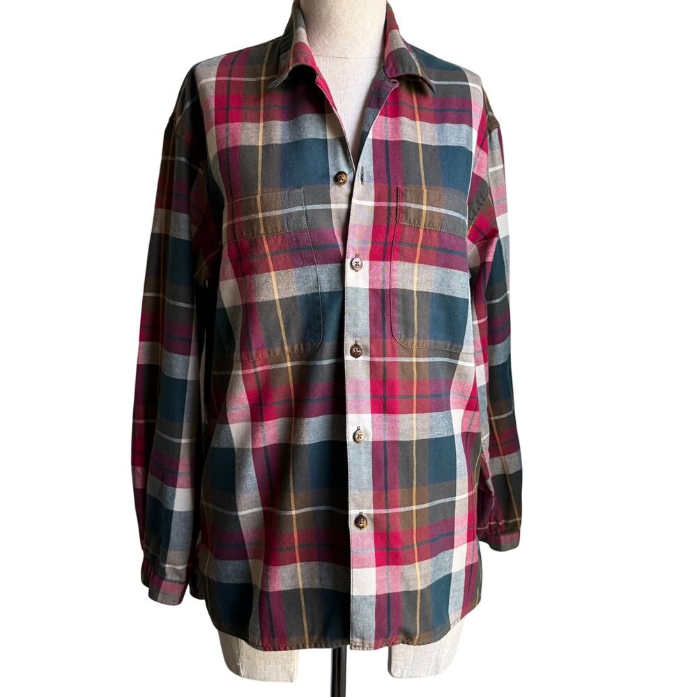 Lizwear Vintage Cotton Flannel Button Down Plaid Shirt Small